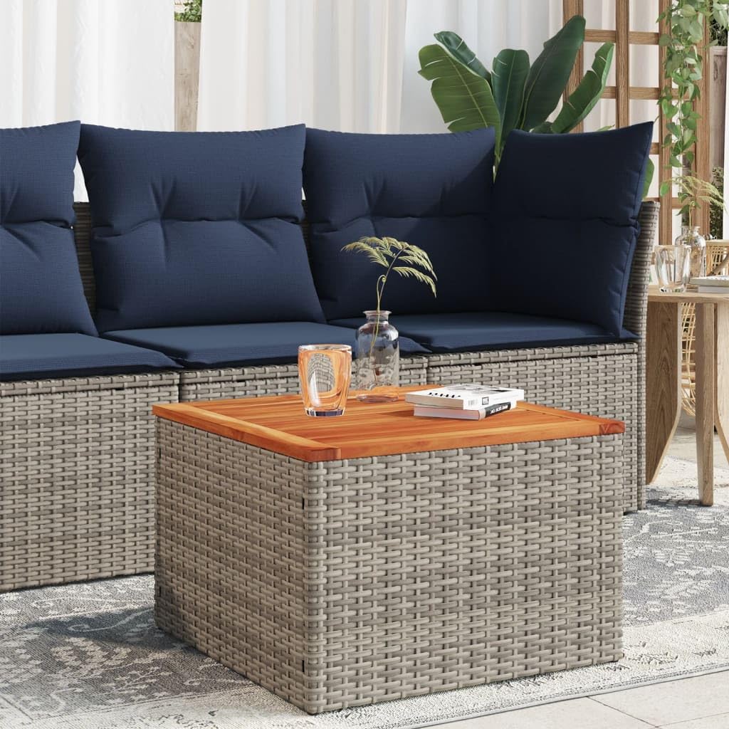 SXZenSpace 55 x cm Square Garden Coffee Table PE Rattan Acacia Top Sturdy Steel Frame Weather-resistant Small Outdoor Side for Patio Balcony Camping