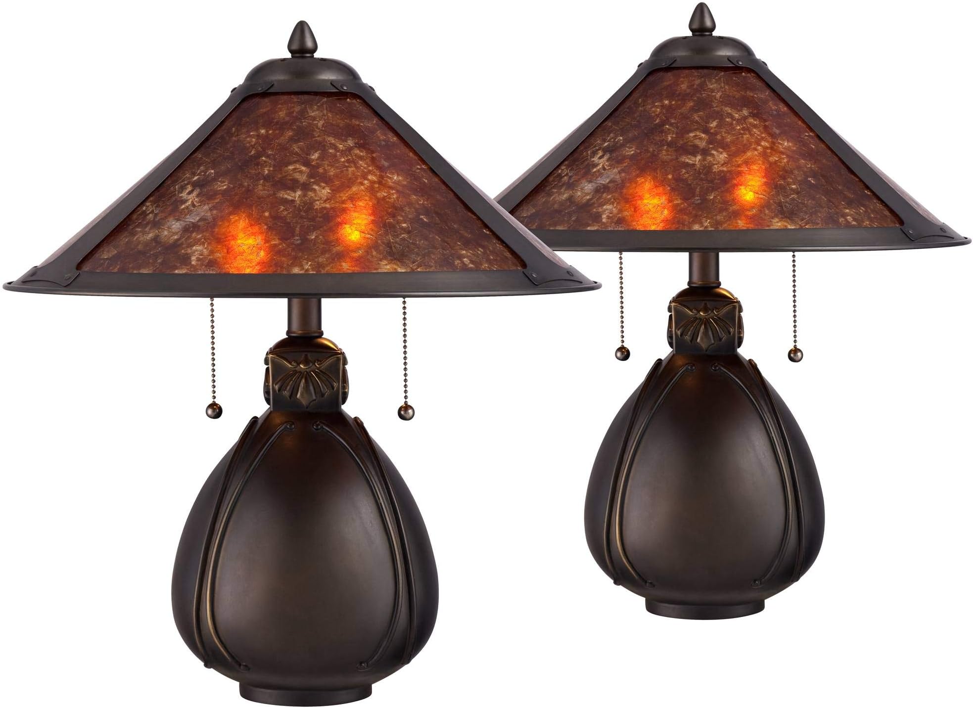 Robert Louis Tiffany Nell Rustic Mission Tiffany Style Accent Table Lamps 19" High Set of 2 Bronze Brown Antique Pottery Natural Mica Shade Decor for Bedroom House Bedside Nightstand Home Office