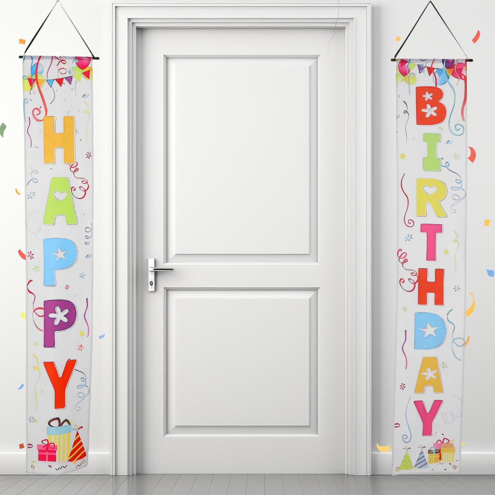 Classicseali Happy Birthday Door Banner,White Birthday Door Banner,Happy Birthdays Banners for Doors, for Men Women Party Decoration Porch Sign Welcome Party Supplies Hanging Background Decoration