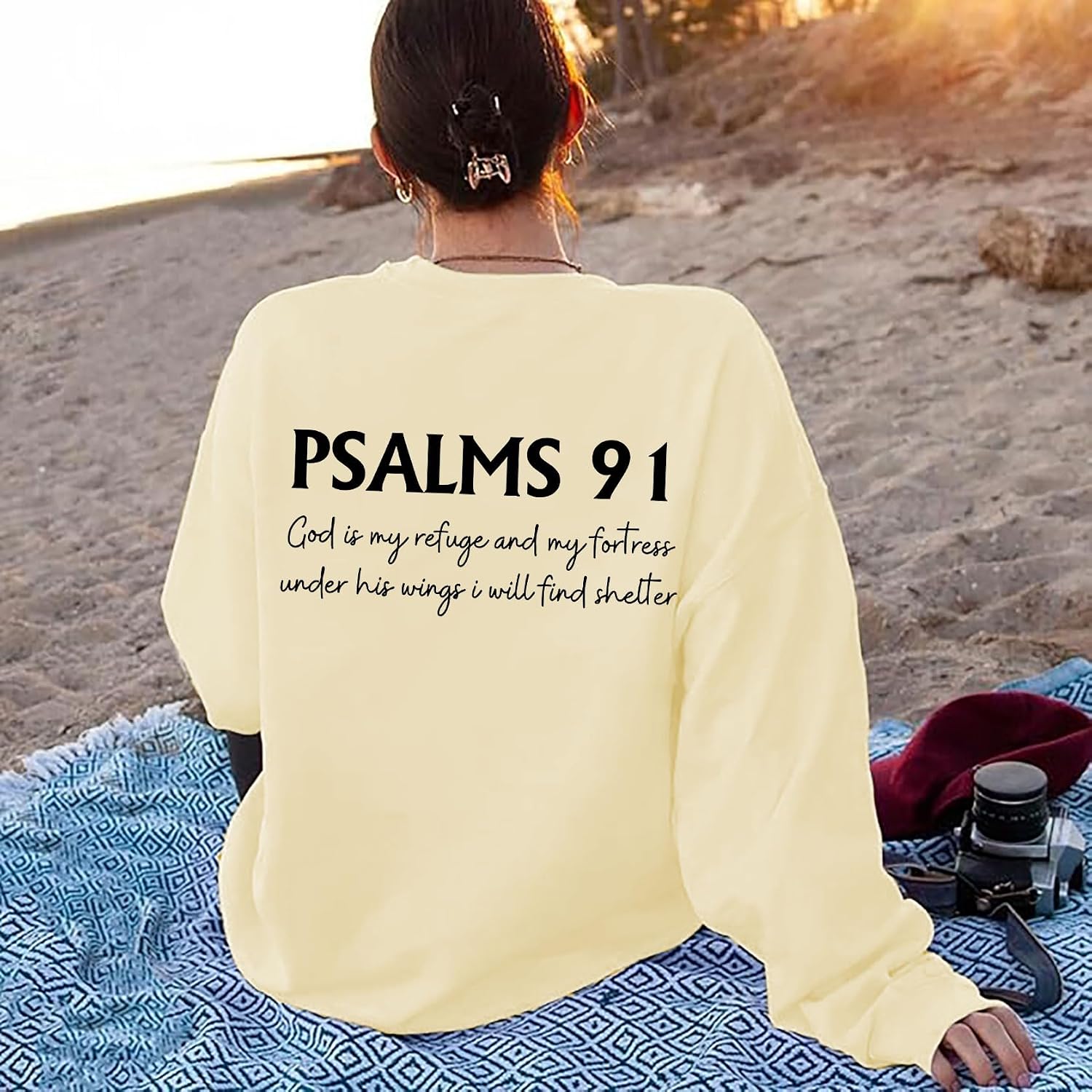 Psalms 91 Sweatshirt Women Christian Lightweight Sweatshirts Cross Jesus Long Sleeve Pullover Top Shirt