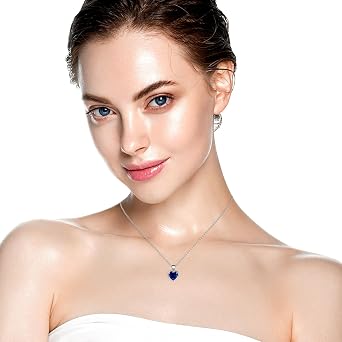 Heart Pendant Necklace for Women, Purple& Green & Red& Blue Crystal, Silver Plated Chain, Birthstone Jewellery