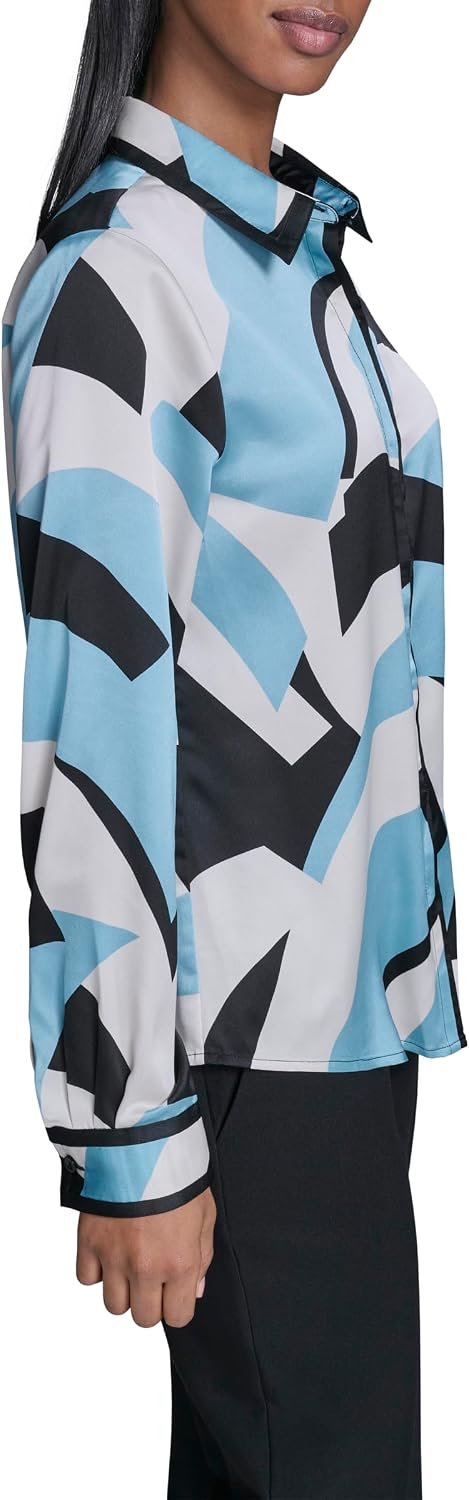 Karl Lagerfeld Women's Collared Long Sleeve Blouse