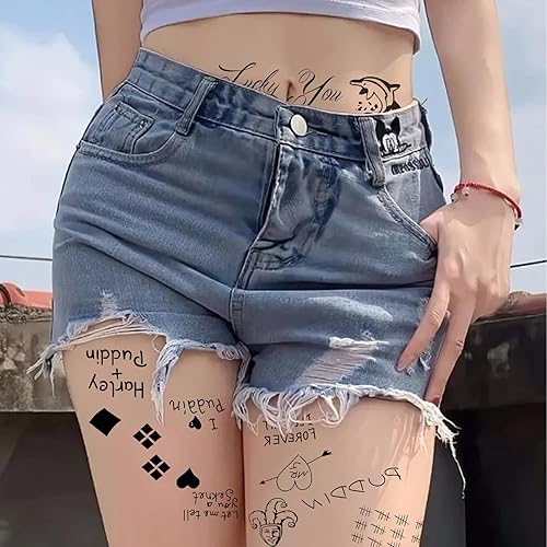 Miniatura 10 de 4 hojas de tatuajes de Joker de gran tamaño, tatuaje falso temporal de Halloween para hombres y adultos, todas las versiones, calcomanías realistas