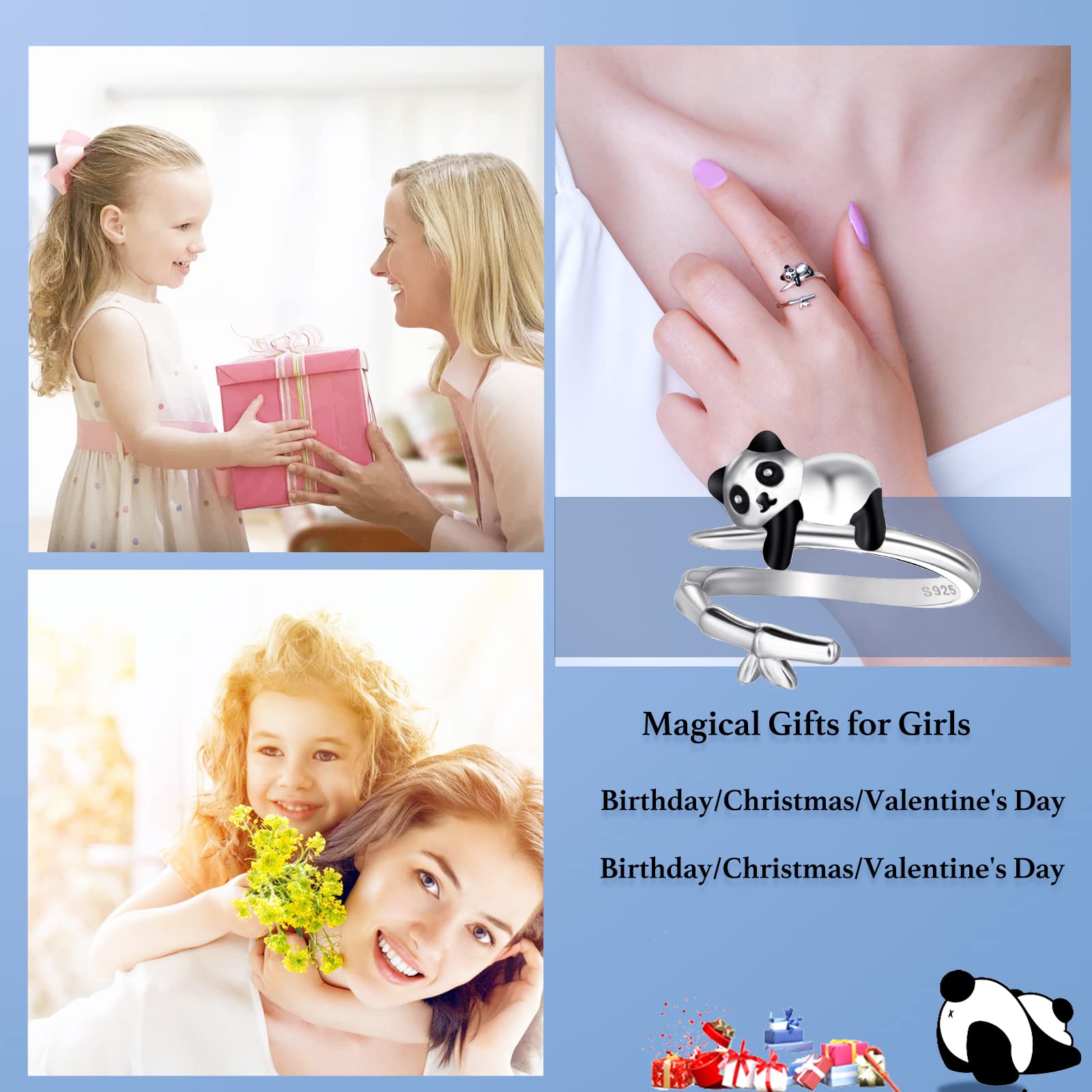 Qings Anillo Animal Ajustables Abierto para Mujer Niñas Plata de Ley 925 Gato Perro Huella Pez Koi Carpa Delfin Anillo Pulgar Animal Mapache Panda Oso Lindo Navidado Joyería Regalos para Hija Madre