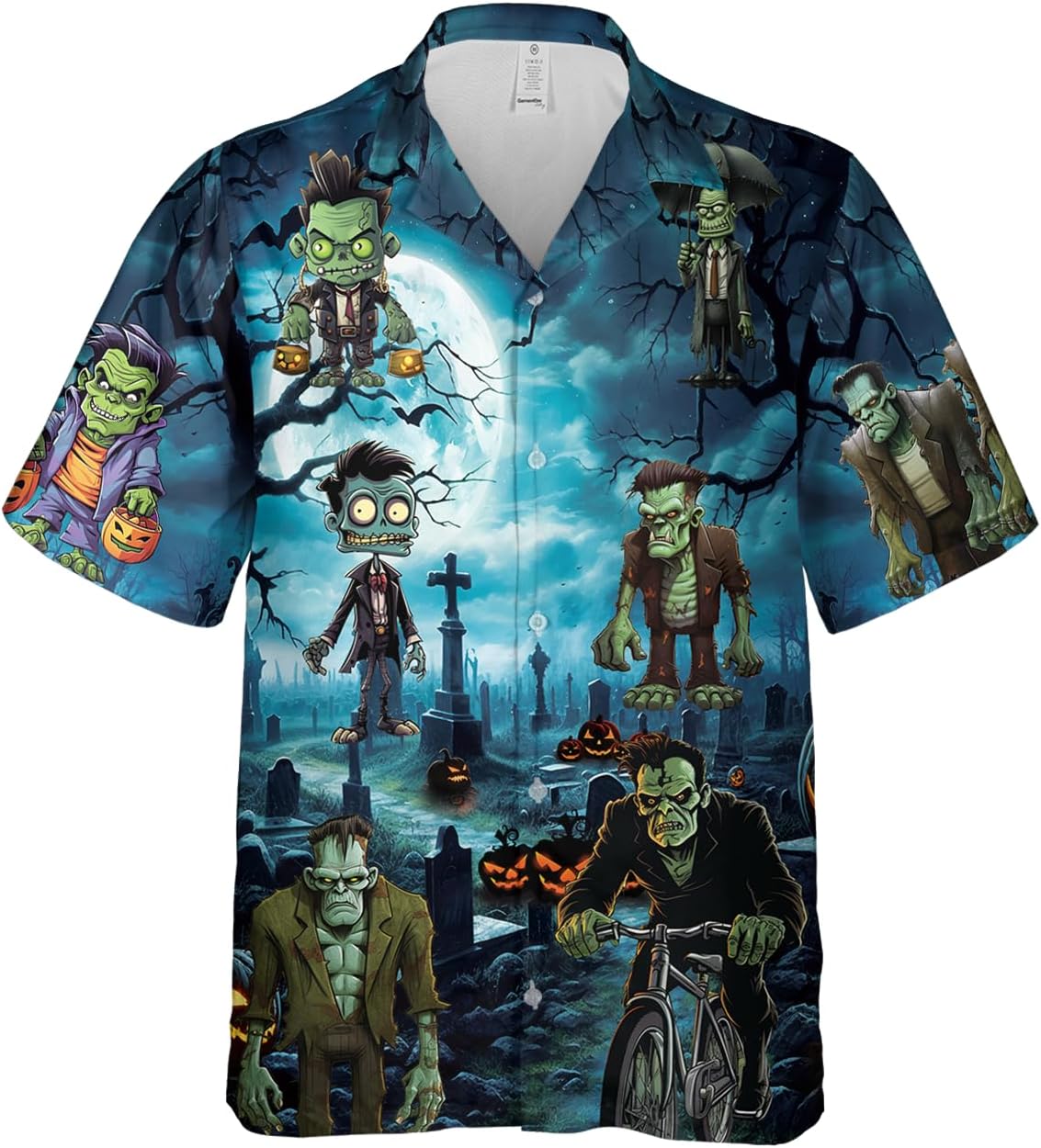 Frankenstein Hawaiian Shirts for Men - Halloween Character Button Down Mens Hawaiian Shirts Set 91 Size 3XL