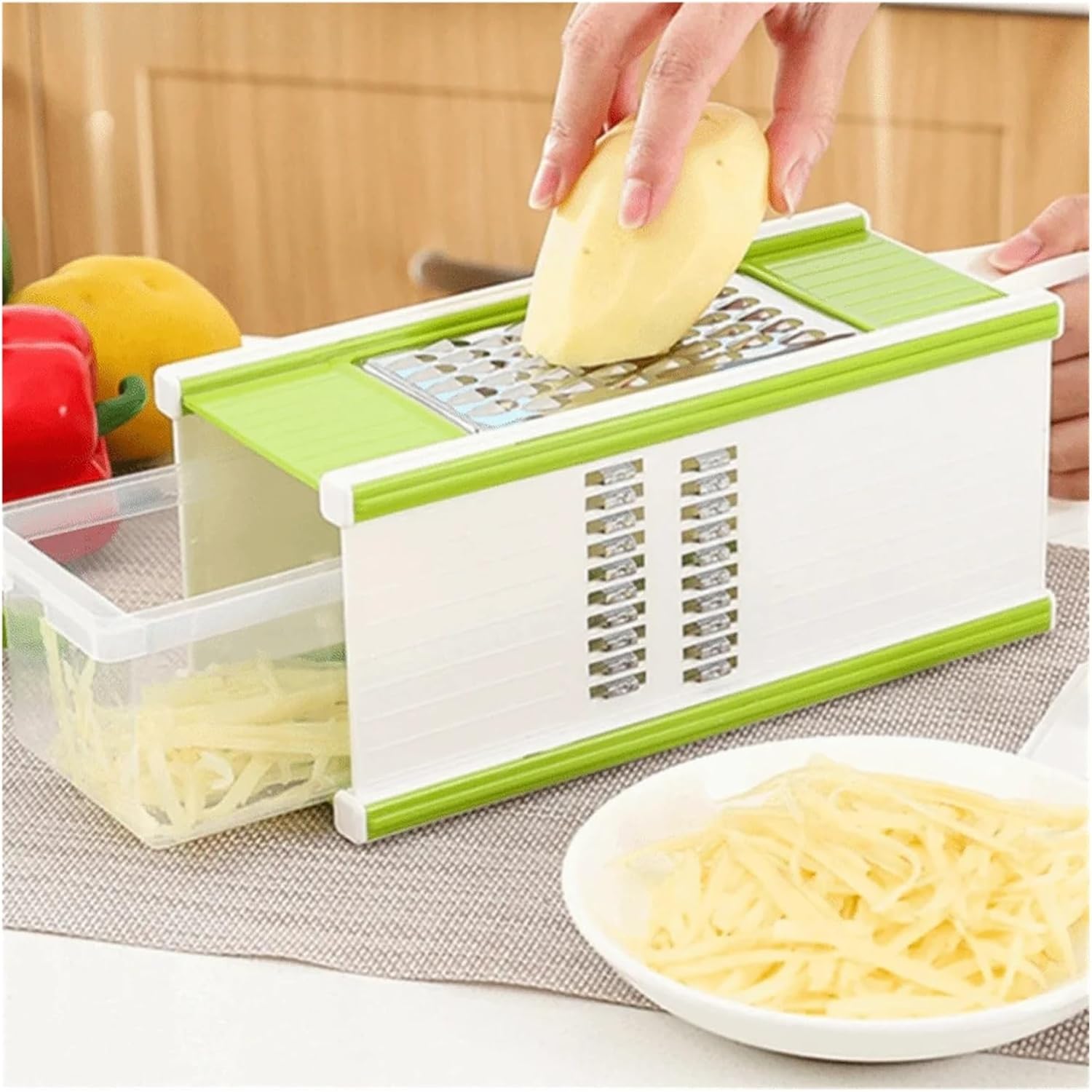 Multi-functional 5 in 1 Vegetable Chopper Manual with Container Potato Slicer Stainless Steel Carrot Cutter for Kitchen Use