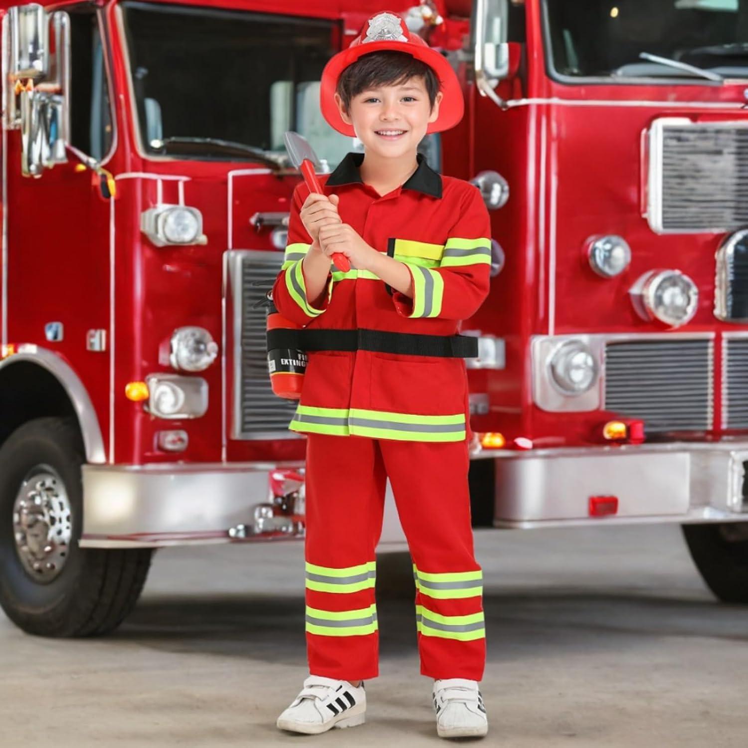 yolsun Fireman Costume Kids, Boys' and Girls' Firefighter Dress up, Fire Fighter with Accessories Set Halloween Role Play
