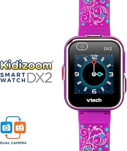 Vista 2 de VTech Reloj inteligente Kidizoom Smartwatch DX2 edición especial, floral con aves y correa violeta vívido