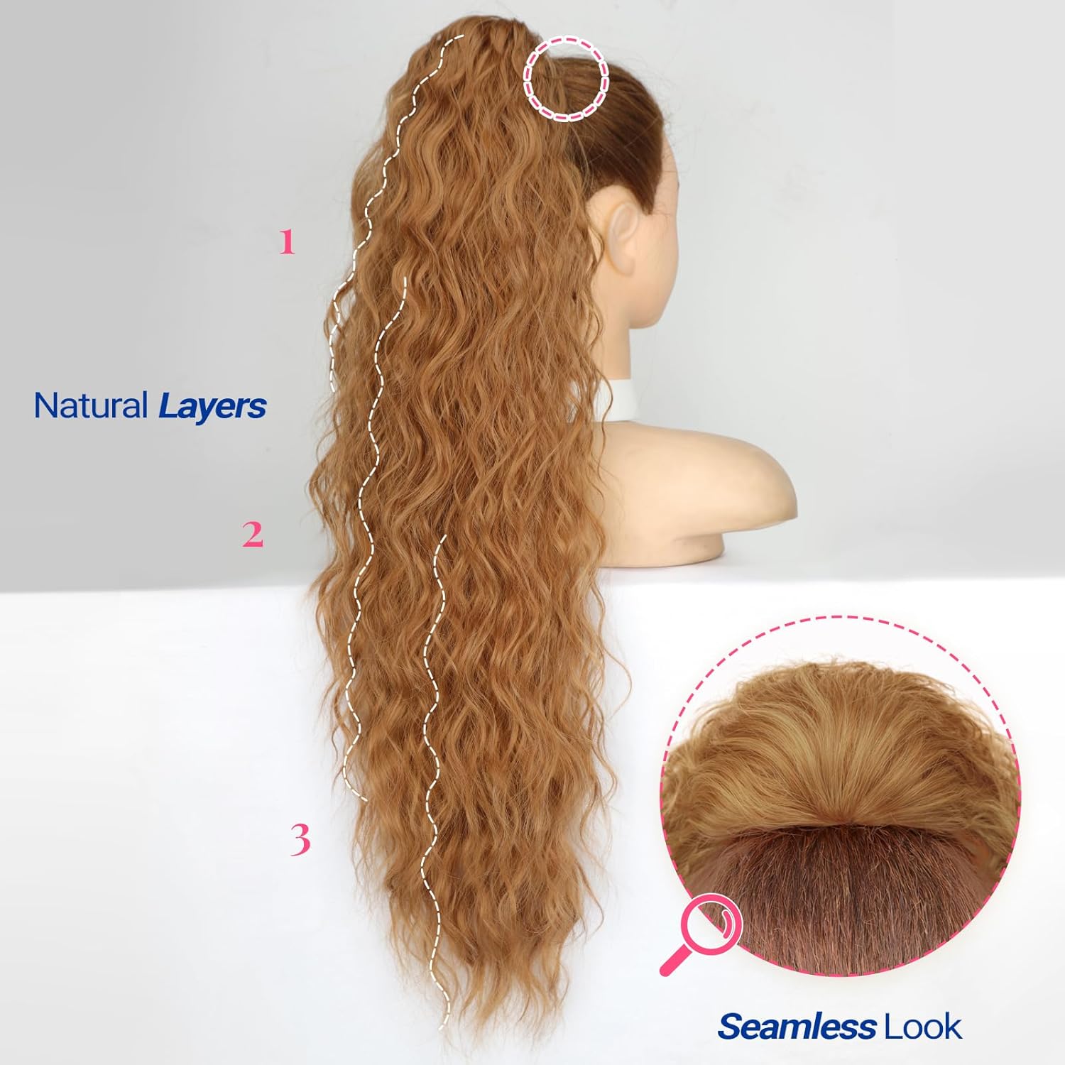 KooKaStyle Ponytail Extension 30 Inch Drawstring Pony Tails Hair Extensions for Women Long Curly Ponytail Synthetic Hairpieces for Daily Use（Golden Auburn）