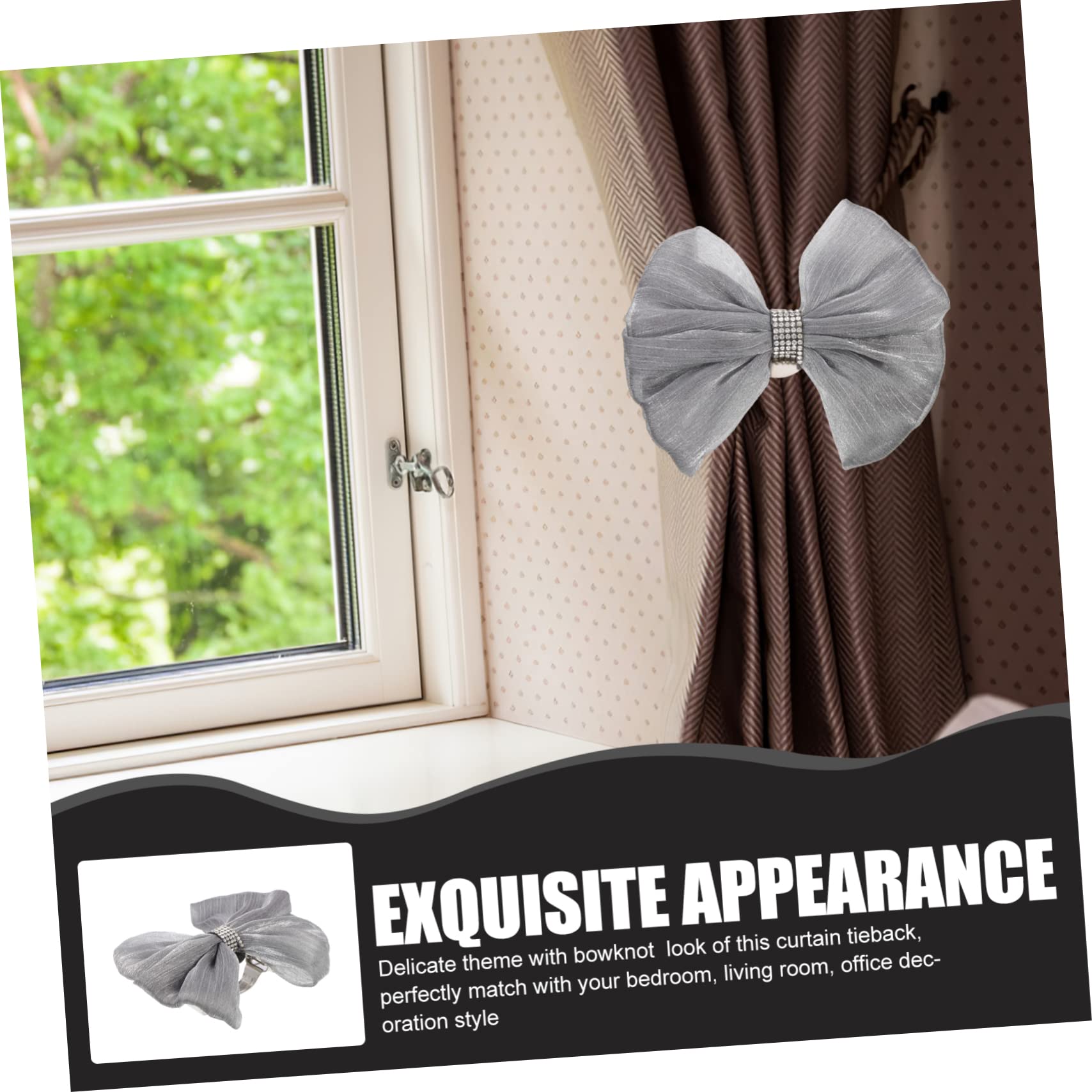 Vaguelly 4 Pièces Attaches de Rideaux Tulle avec Noeud Décorations Élégantes pour Fenêtres et Bureau et Faciles à Installer Gris pour Voilages