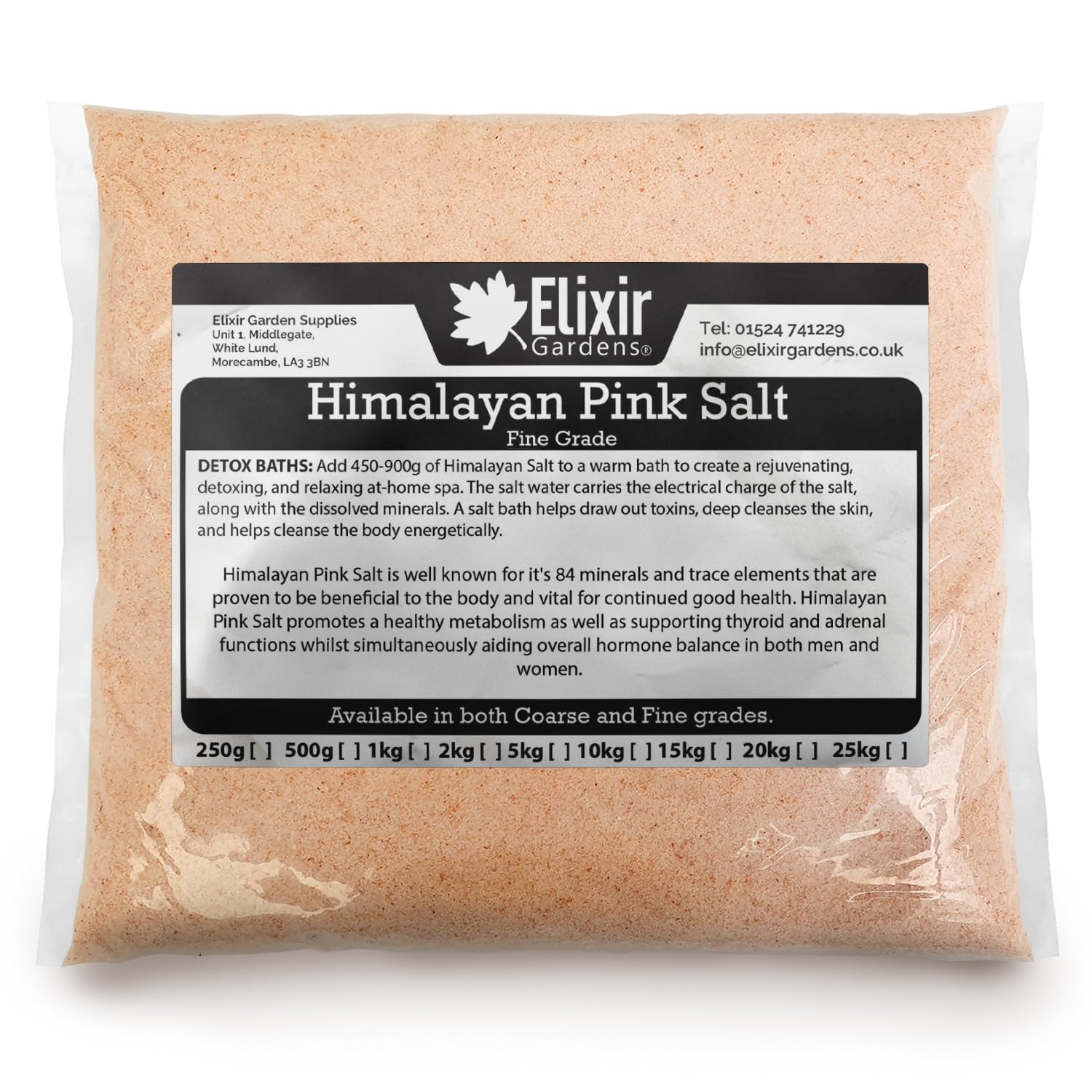 Elixir Gardens Organic Himalayan Pink Salt Various Sizes 250g-25kg | Fine Grade | 10kg