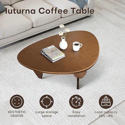 Miniatura 4 de Mesa de centro moderna de madera maciza de mediados de siglo, pequeñas mesas centrales de madera triangular, mesa de té resistente adecuada para
