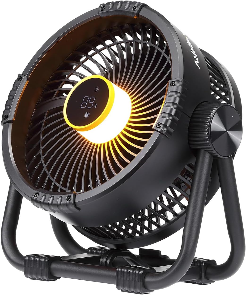 BougeRV Portable Rechargeable Fan, 20000mAh Battery Powered Fans with 4 Wind Speeds Hook Brighter Light LCD Display for Camping Outdoors Office Travel RV