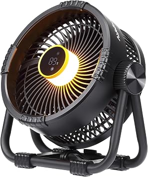 BougeRV Portable Fan Rechargeable, 20000mAh Battery Powered Fans with 4 Wind Speeds Hook Brighter Light LCD Display 270 Rotatable for Camping, Tent, Outdoors, Office, Travel, RV, Black