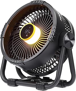 BougeRV F01 Zelt Camping Ventilator mit akku 20000mAh, 5,4m/s, Wiederaufladbar Tragbar Camping Lüfter mit LED-Laterne, APP-Steuerung, Timer & Haken für Zelt, Outdoor, Wohnmobil, Stromausfall, Schwarz