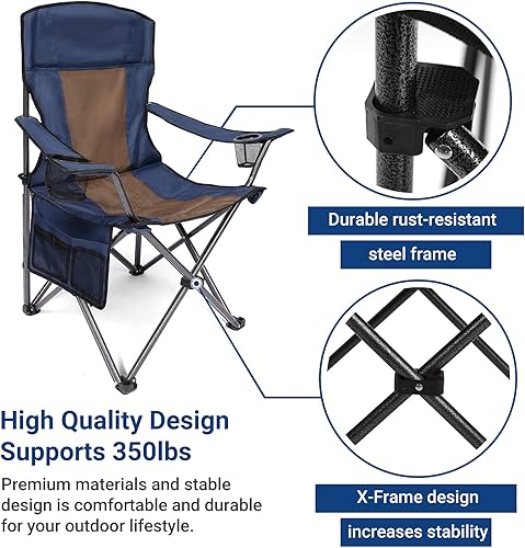 Miniatura 3 de AsterOutdoor - Silla plegable de campamento acolchada con portavasos grandes, organizador lateral y bolsillo trasero para exteriores, campamento,