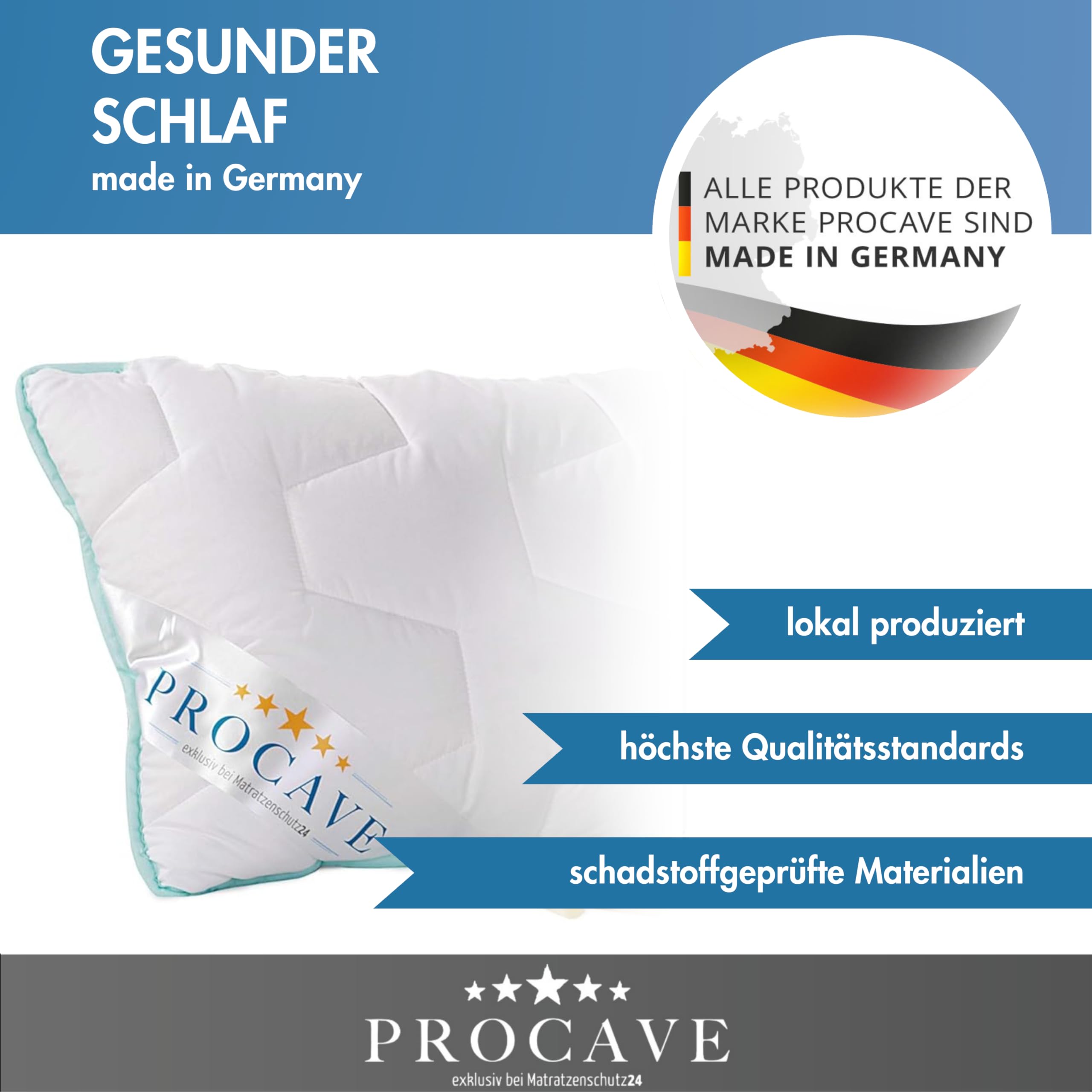PROCAVE Nackenstützkissen Memory, viscoelastisches Kissen in 40x80cm Kopfkissen-Form, Abnehmbarer und waschbarer Kissenbezug mit AloeVera Ausrüstung, 100% aus Deutschland