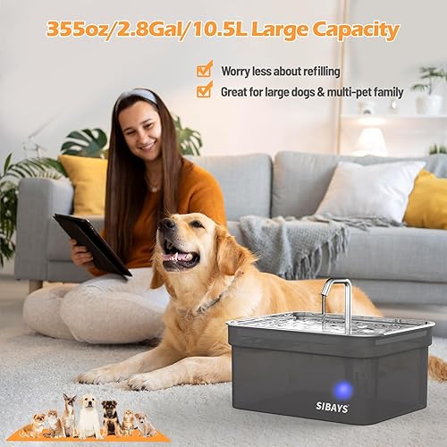 Miniatura 2 de SIBAYS Fuente de agua para perros grandes, fuente de agua automática para perros y gatos de 355 onzas2.8 galones10.5 litros, fuente grande para