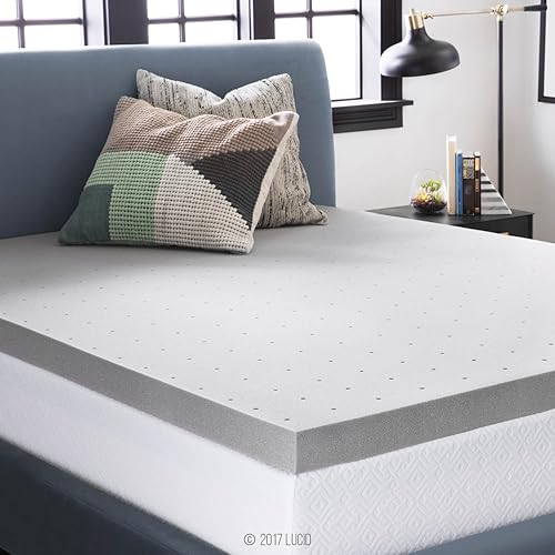 Lucid 3 Inch Mattress Topper Twin – Memory Foam – Bamboo Charcoal Infusion – Cooling Ventilation – Hypoallergenic – CertiPur Certified Foam, White and Grey
