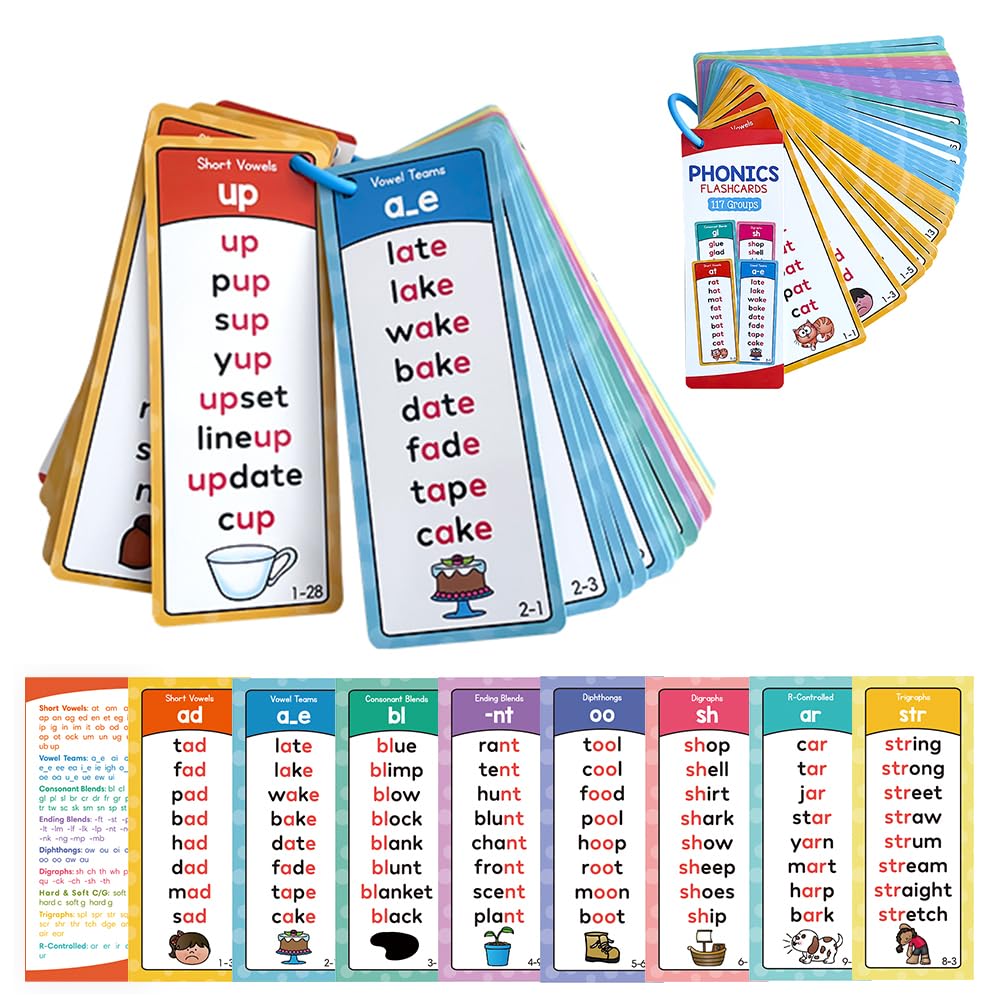 Lachilly Phonics Word Lists Cards, 117 Groups Phonetic Word Column List, Vocabulary Building Teaching Aids with 900+ Phonics Rhyming Words, Speech Therapy Tools for Toddlers