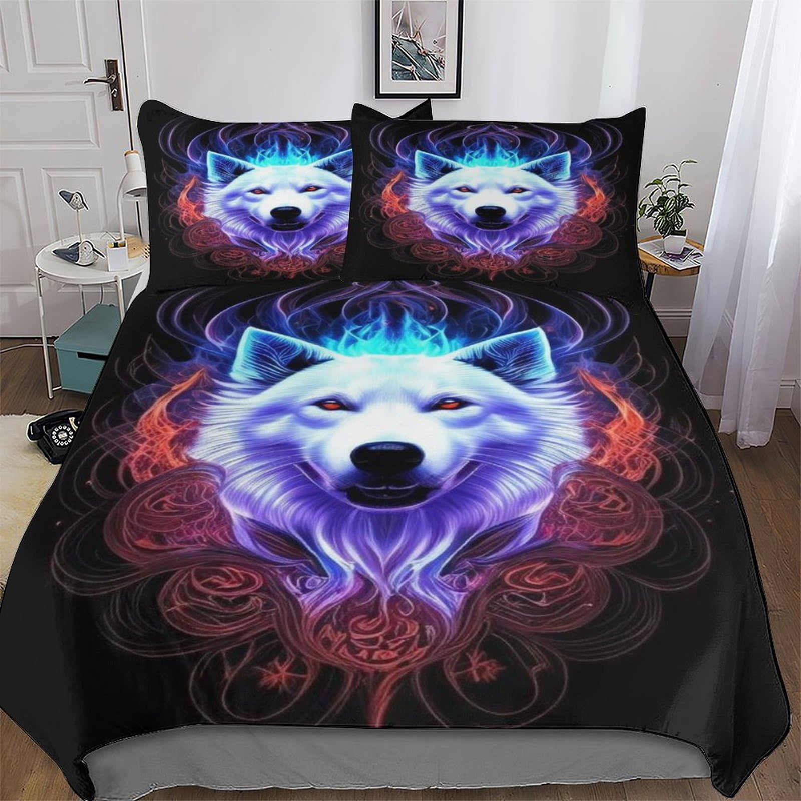 Housse de couette loup microfibre hypoallergique ultra douce ensemble de lit 3 pièces