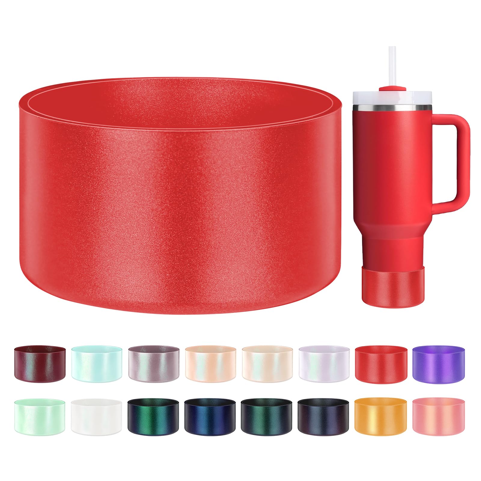 Glossy Gradient Silicone Boot, Compatible with Stanley H2.0 20-40oz & IceFlow 20-30oz, Chameleon Metallic Shimmer Cup Sleeve Protector for Hydroflask and Bottle Bottom with 2.8-3in (Metallic Red) — image 1