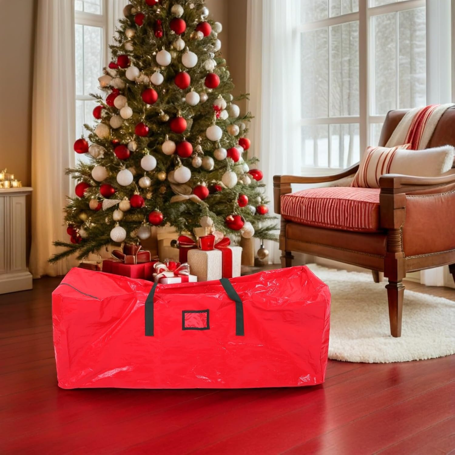 Christmas Tree Storage Bag Heavy Duty Pe Material Large Waterproof Dustproof Zippered Tote with Reinforced Handles for Artificial Xmas Tree and Holiday Decoration Storage