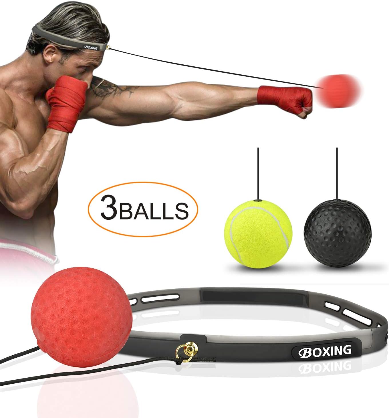Himover Boxing Reflex Ball, 3 Difficulty Level Boxing Fight Ball with Headband, Perfect for Reaction, Agility, Punching Speed, Hand Eye Coordination Training