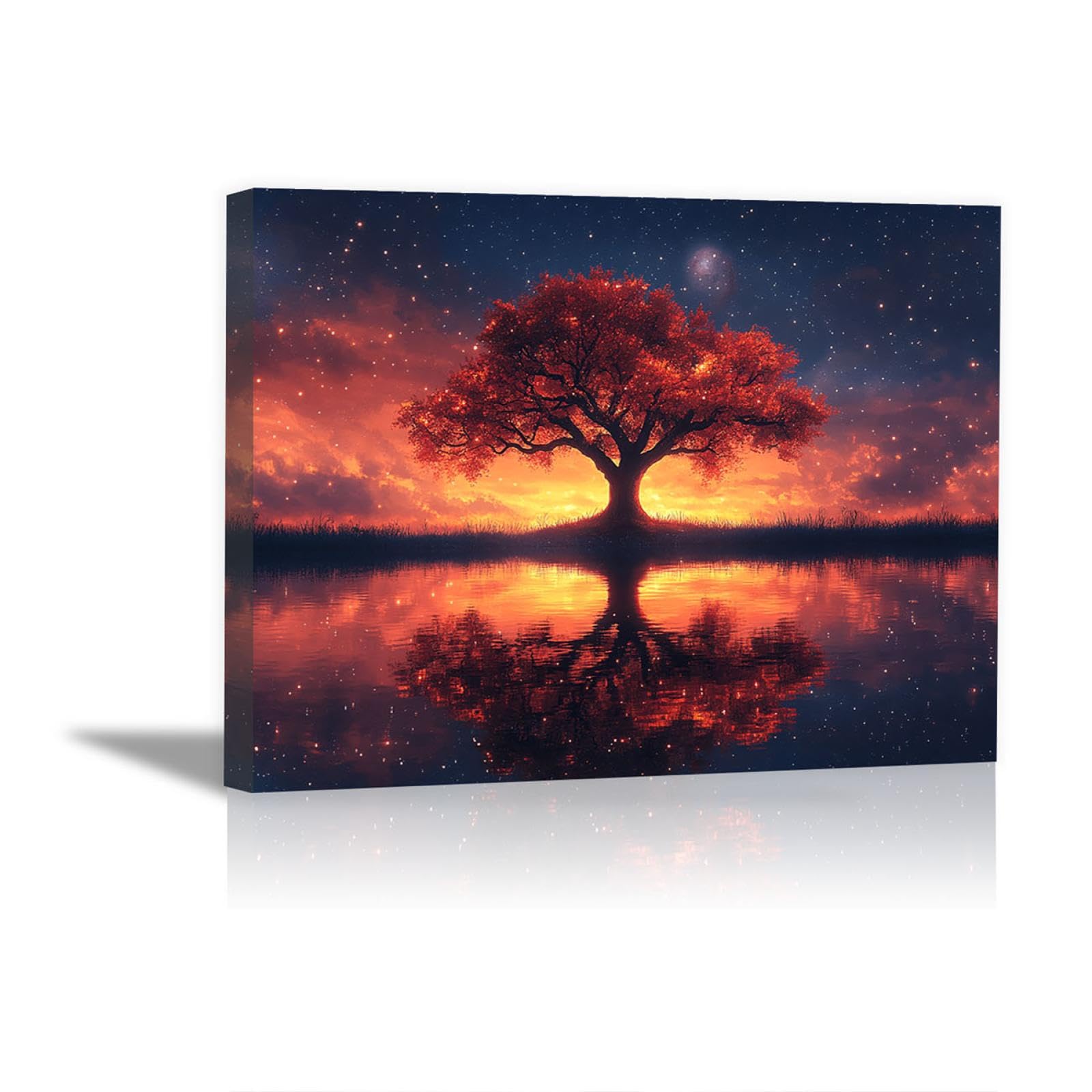 TODOAA Cuadro Arbol Abstracto Lienzo Nórdico Cuadros, Arte moderno del árbol nocturno Decoracion Salon Lienzo, Dormitorios Para Comedor Oficina Pasillo Cocina Y Baño - 50x70cm Enmarcado(rojo)