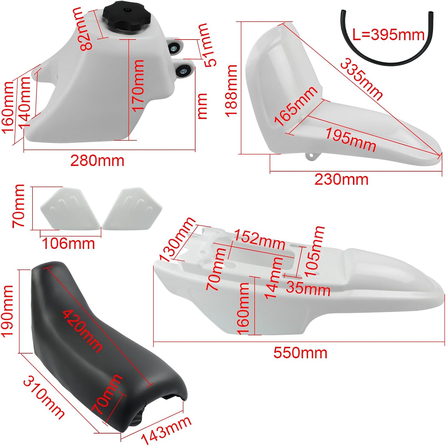 FLYPIG PW50 Plastic Fenders Kit ,Body Seat Gas Tank Kit PW50 Body Kit for Yamaha PY50 PW 50 Peewee50 White