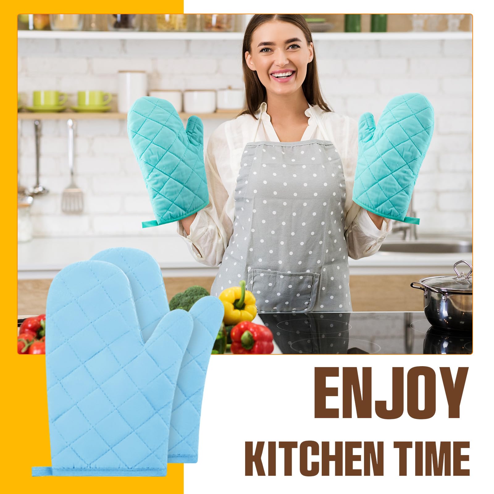 Dandat Ofenhandschuhe, hitzebeständig, Baumwolle und Polyester, gesteppt, Küchenhandschuhe, Backhandschuhe zum Kochen, Grillen, Picknick, 27,9 cm, 8 Farben, 24 Paar
