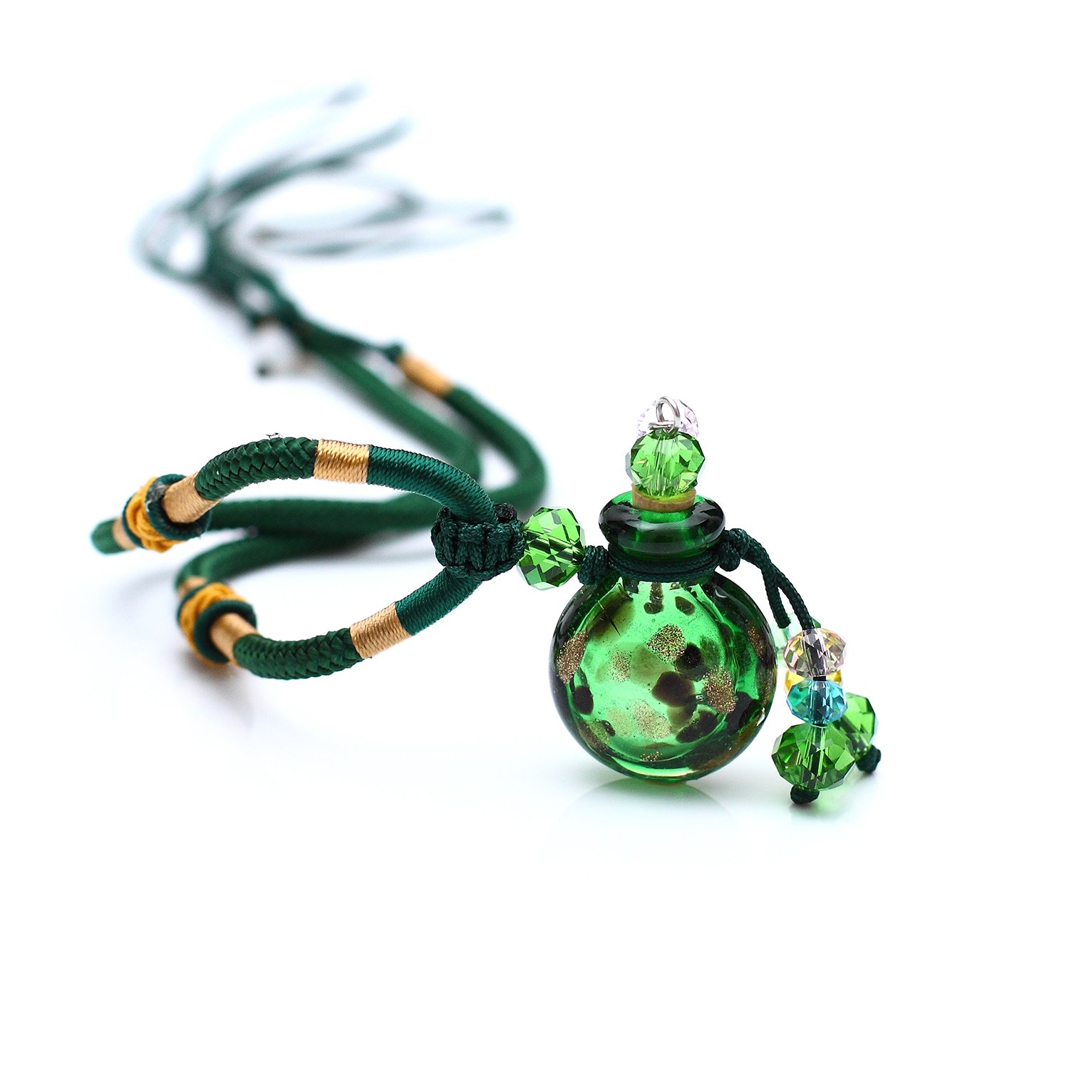 TJ Beauty Aromatherapy Essential Oil Difusser Jewelry Necklace Italy Premium Glass Handcraft Aromatherapy Pendant (Necklace Green)