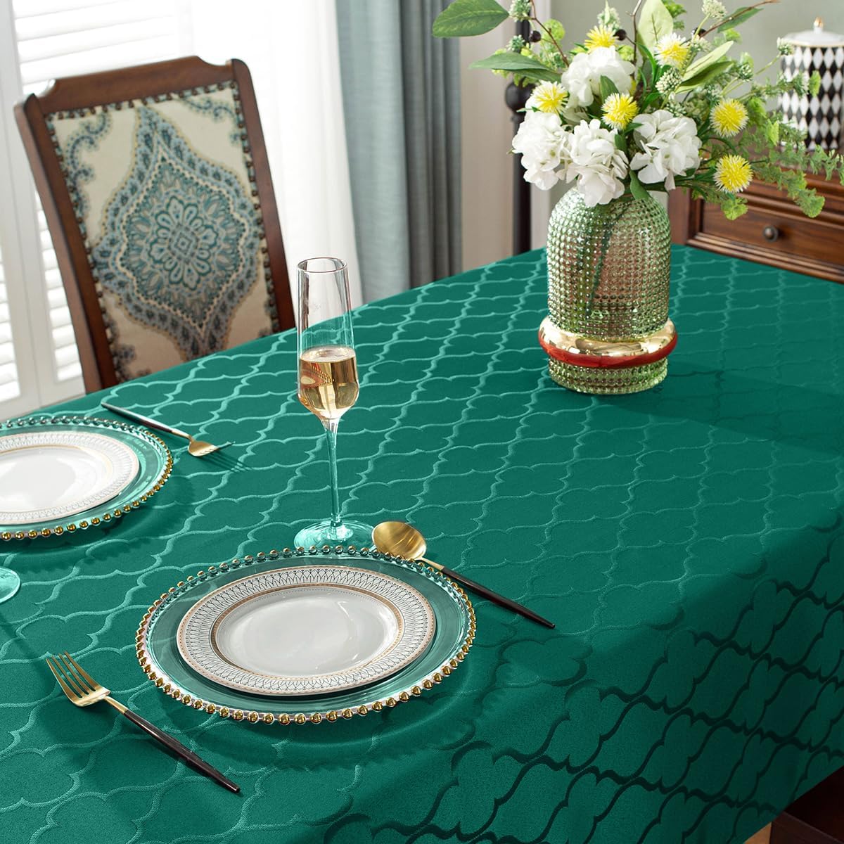 Christmas Tablecloth Flower Jacquard Table Cloth Spill Proof Dust-Proof Wrinkle Free Polyester Table Cover for Xmas Santa Holiday Winter (Rectangle/Oblong - Image 4
