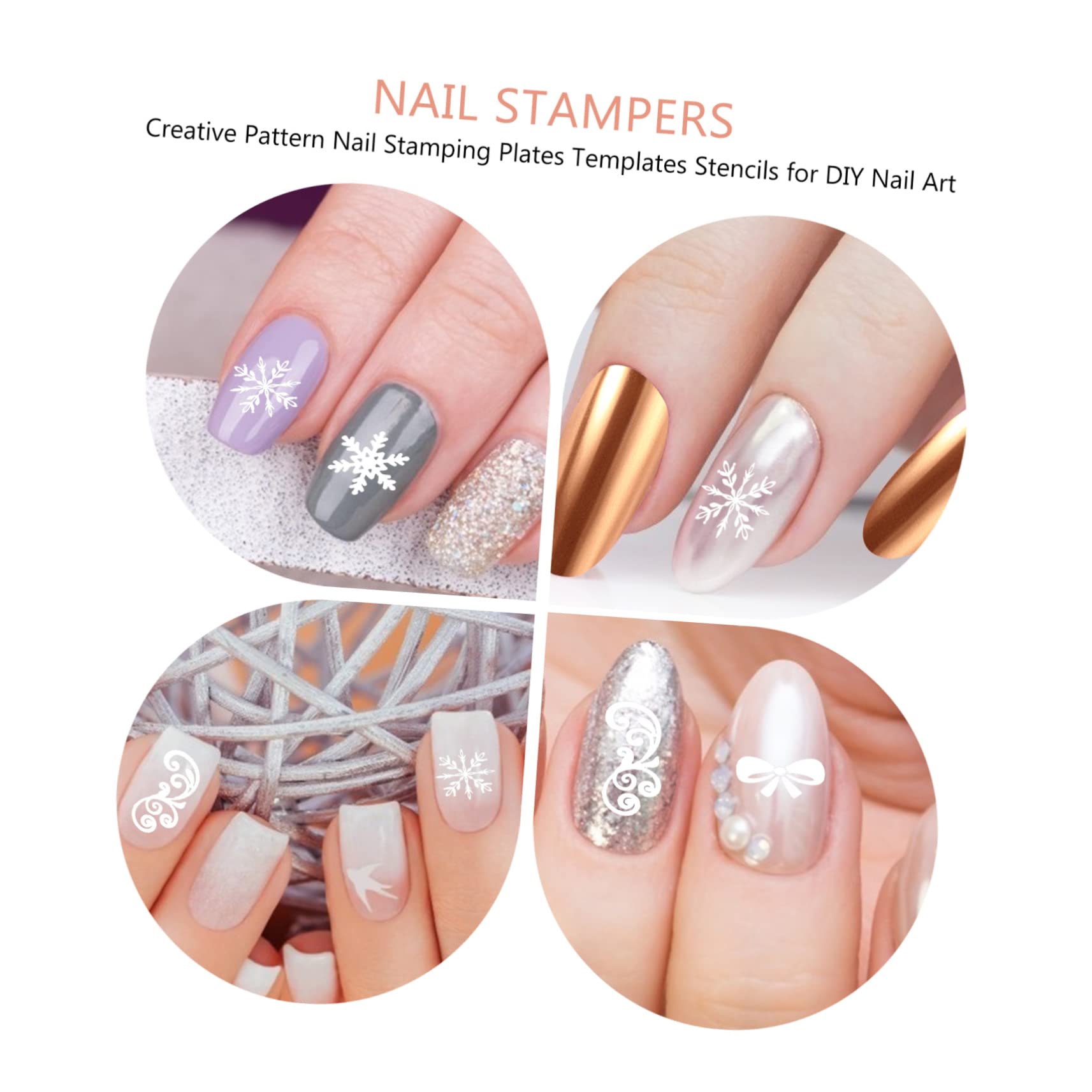 minkissy 2 Set Di Piastre Per Timbri Per Unghie Modelli Per Timbri Per Nail Art Set Di Stencil Per Manicure Kit Per Timbri Per Nail Art Finitura A Specchio 13 Pezzi * 2