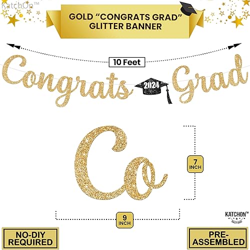 Miniatura 2 de KatchOn, Cartel de felicitaciones de graduación dorado con purpurina  No DIY, 10 pies  Cartel de graduación 2024 preencordado, decoraciones de