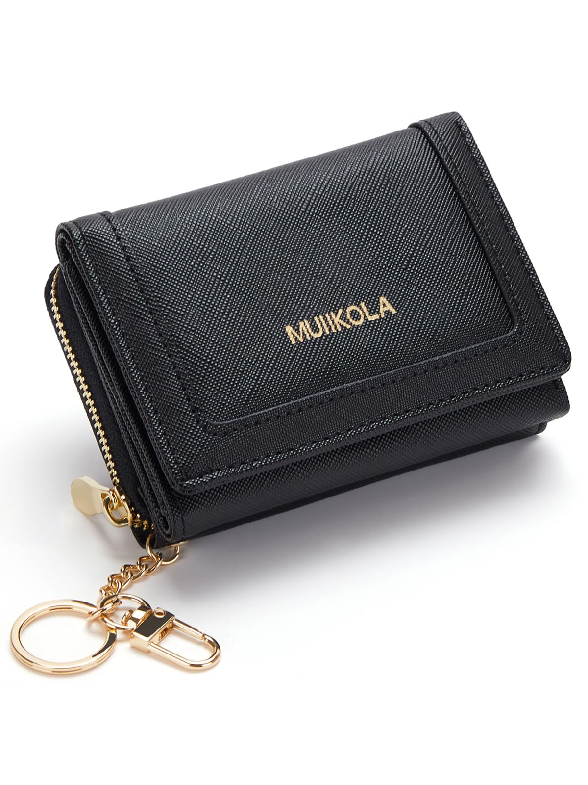 MUIIKOLARFID-Blocking Mini Leather Wallet for Women，Women's Minimalist Card Holder Coin Changes Purse Keychain Front Pocket Wallet with 7 Card Slots and 1 ID Window Card Holder Organizer