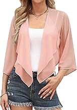 Aottori Chiffon Bolero Shrugs for Women Summer Cropped Cardigan Ladies 3/4 Sleeve Open Front Sheer Shawl Tops for Evening Wedding Dress
