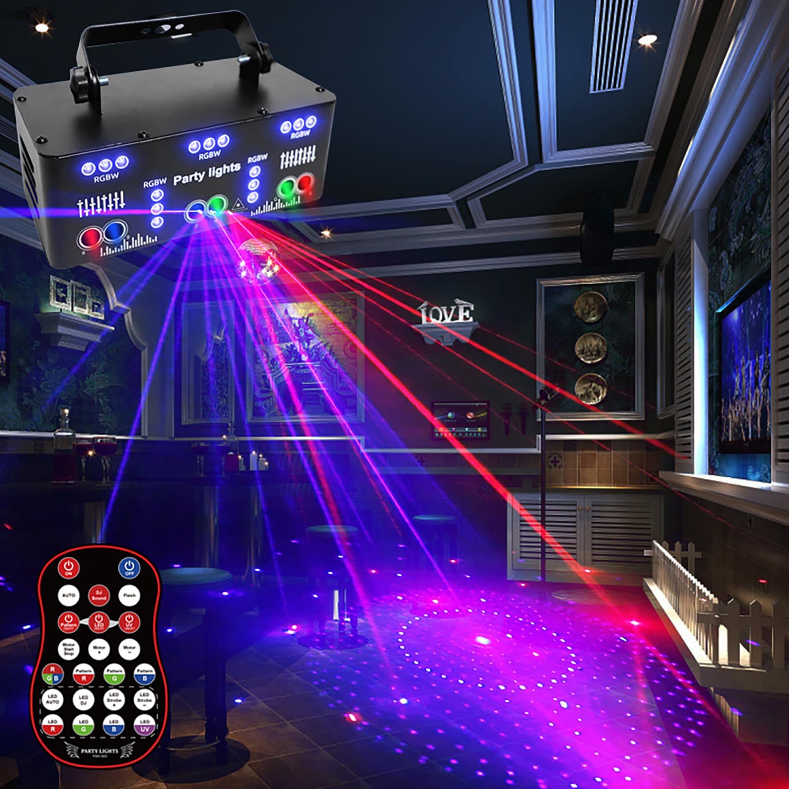 21 Eyes Disco Licht Party Licht mit Fernbedienungt, LED RGB Licht DJ Projektor Musikgesteuerte DJ Disco Lichter, DMX Effekt Scheinwerfer für KTV, Familienfeiern, Hochzeiten, Geburtstage