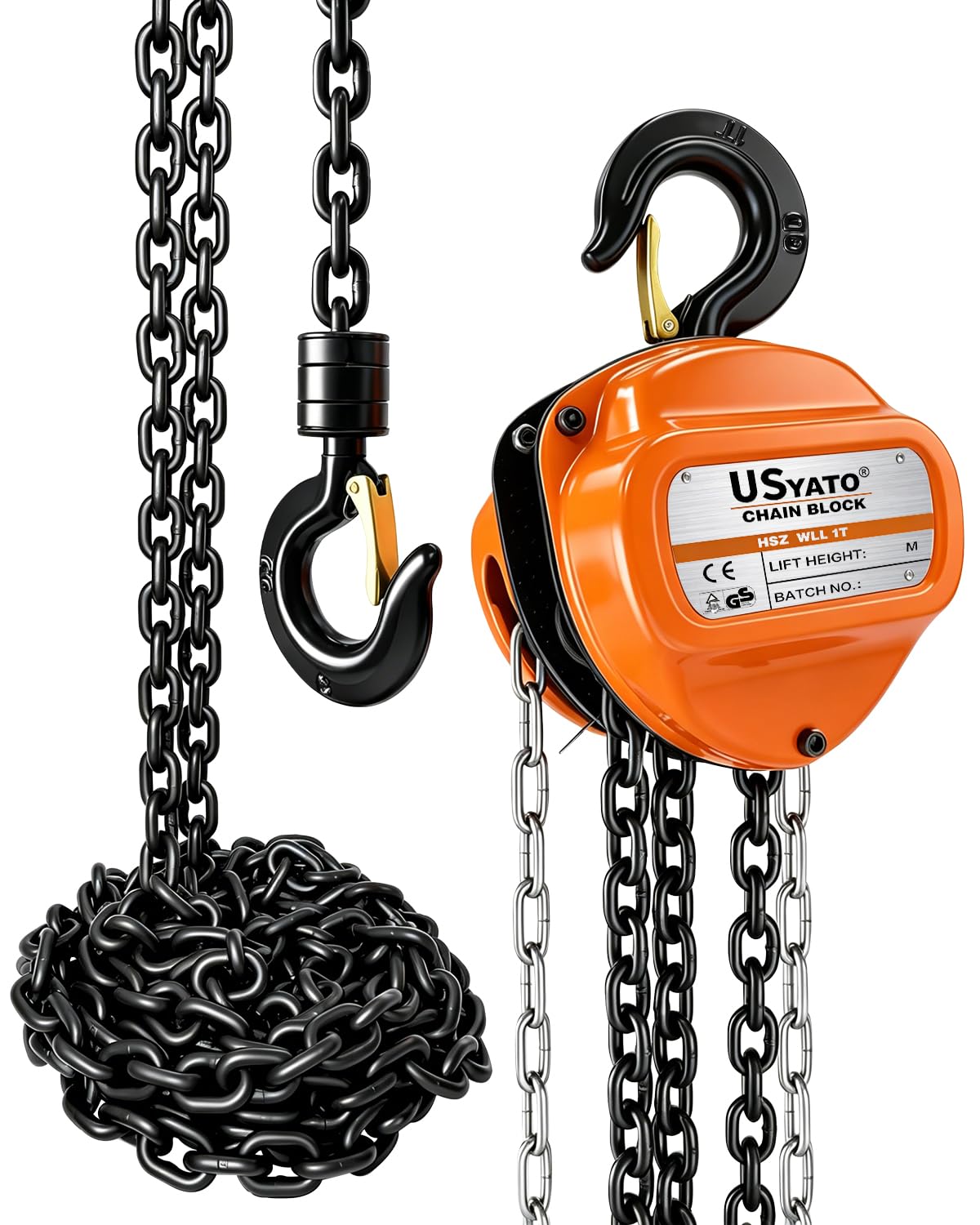 Paranco a catena da 1 tonnellata, capacità 2000 kg, caduta manuale a catena da 20 FT, catena di carico in acciaio legato G80, freno a doppio pedale, ganci girevoli a 360°, paranco resistente