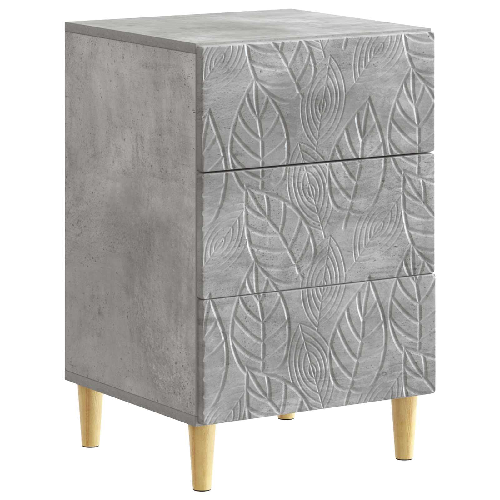 Table de chevet gris béton avec 3 tiroirs spacieux pour optimiser le rangement
