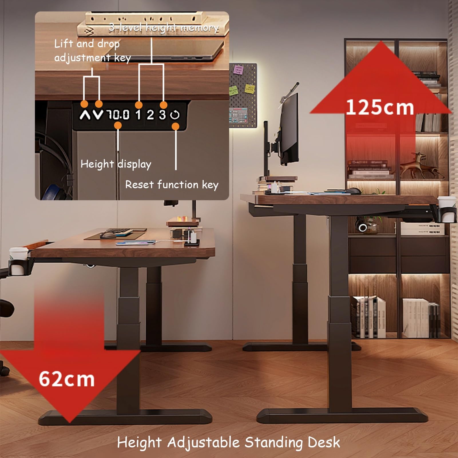 Verstellbarer Standi-Schreibtisch mit Stahlbeinen, 250 kg, Heimbüro-Schreibtisch, schwarz, 120 x 60 cm, für gesündere Arbeit