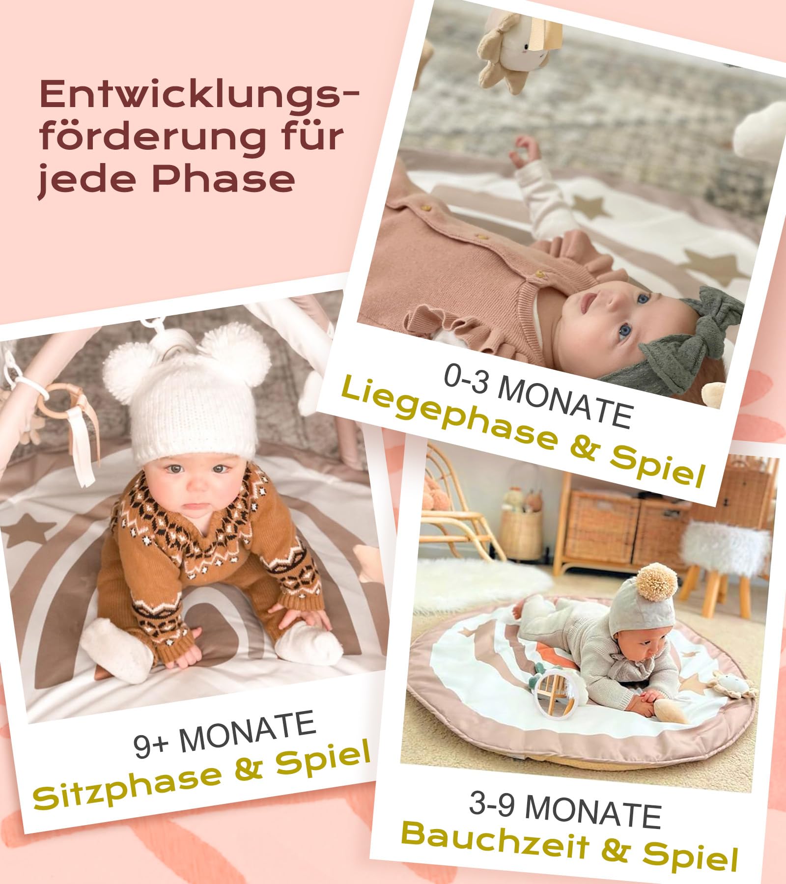 Mallify Spielbogen Baby Mädchen, Krabbeldecke für Baby mit 7 abnehmbaren sensorischen Spielzeugen und 12 Meilensteinkarten, Spieldecke baby ab Geburt, Baby Gym 0-6 Monate, Rainbow