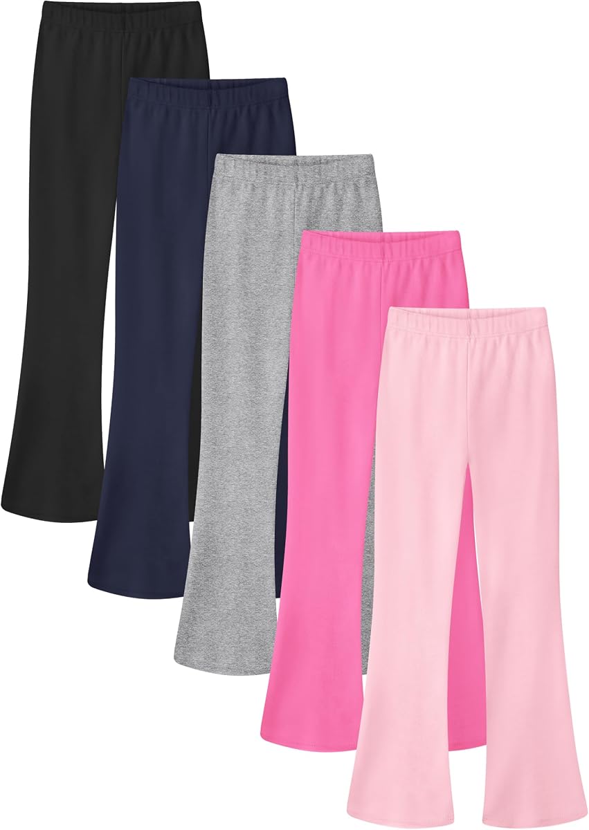 5 Pack Girls Flare Leggings Cotton Blend Soft Flared Pants Bell Bottom Leggings for Girls Size 5-14Y Fall Winter