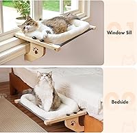Vista 7 de AMOSIJOY Asiento de hamaca resistente para gatos con funda de cama acolchada, marco de madera y metal para gatos grandes, fácil de ajustar, alféizar