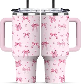 Pink Bow Tumbler For Women, Christmas Stainless Steel Vacuum Tumbler 30 Oz, Birthday Christmas Graduation Gifts For Women Mom Sister Best Friends, Pink Bow Travel Coffee Insulated Cup