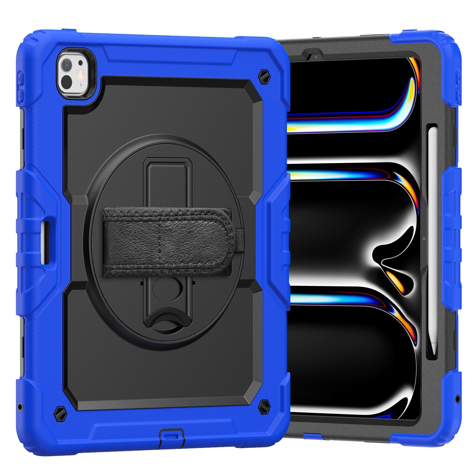 Copertura per Tablet Custodia Compatibile con iPad PRO 13 Pollici M4 2024 7a Generazione Protezione for Lo Schermo, cavalletto [Tracolla] Robusta Antiurto Cinturino Girevole a 360° 13"(Dark Blue)