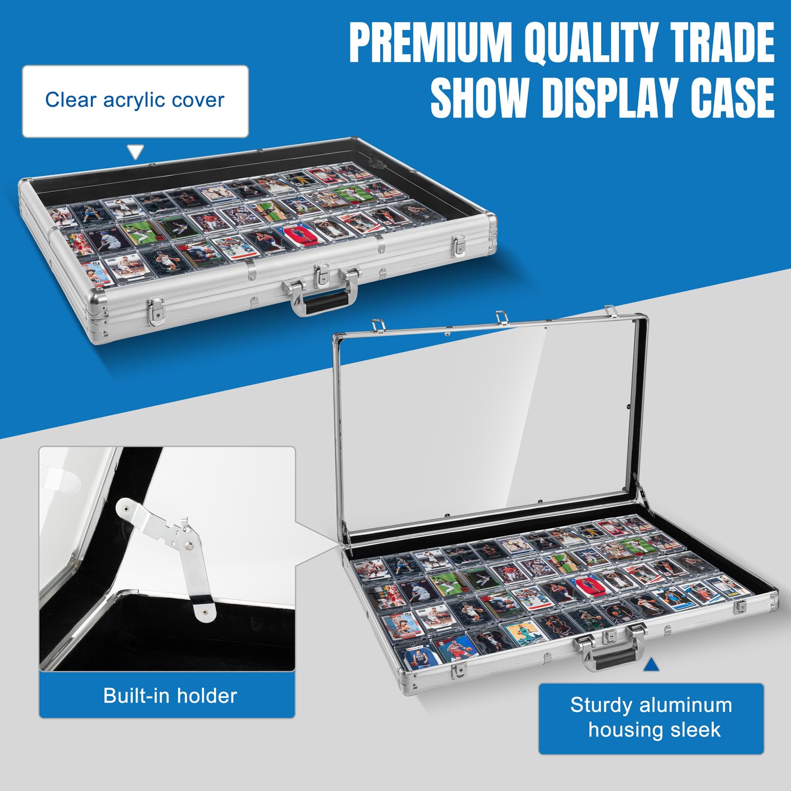 Amazon.com: Large Cards Trade Show Display Case, Portable Aluminum Trading  and Graded Card Display Frame with Locks, Table Top Aluminum Holder with  Clear Acrylic Showcase for Jewelry Craft Collector Shows : Toys