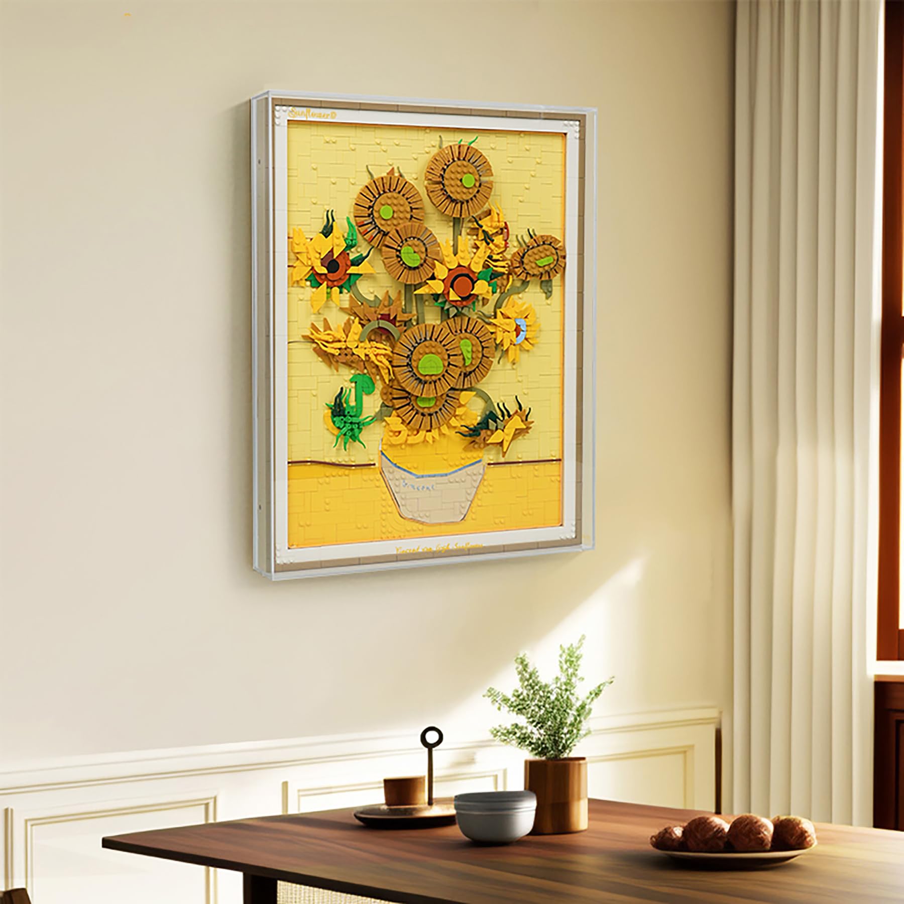 Vitrina acrílica para LEGO 31215 ART Van Gogh girasoles, caja transparente a prueba de polvo, marco de fotos transparente para colgar en la pared (solo caja de exhibición) (todo en uno)