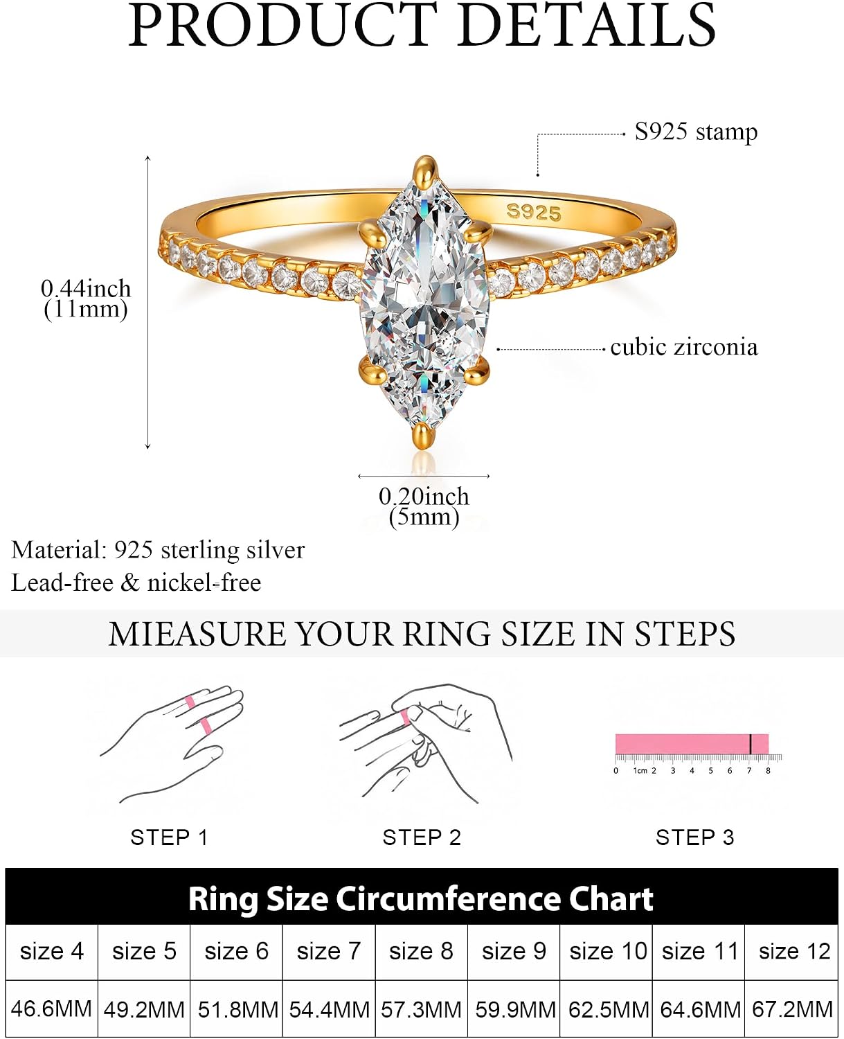 925 Sterling Silver 1CT CZ Engagement Rings for Women