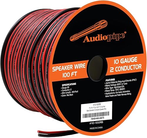 100 pies calibre 10 CCA rojo negro trenzado 2 conductores altavoz cable coche audio para el hogar